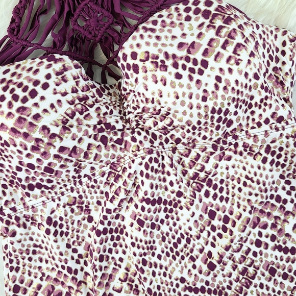 Ambrielle Snakeskin Maroon Gold Macrame Tankini - Picture 3 of 8